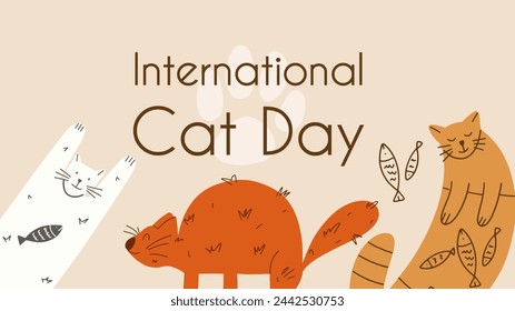 International Cat Day hand draw vector background. Funny world cats. Celebration of August 8. Vector illustration