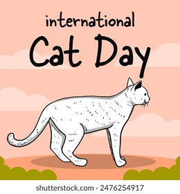 international cat day in hand drawn illustration style