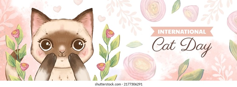 international cat day horizontal banner vector flat design