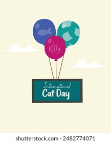  International Cat Day Illustration with Banner and Balloons