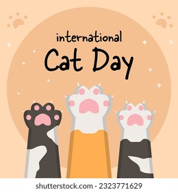 international cat day illustration design vector with three foot cats of different motifs 