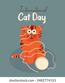  International Cat Day Illustration with Cat and Tread