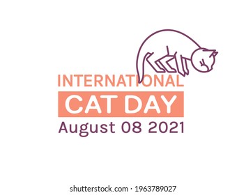 International cat day logo. Celebration of cats. Adopt and rescue domestic animals. Nonprofit organization. Editable vector illustration in outlined style isolated on a white background. 