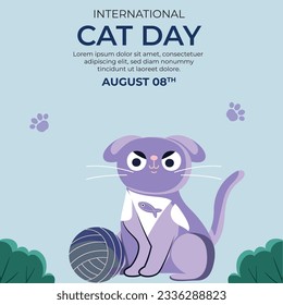 International cat day on August 8. greeting card vector illustration
