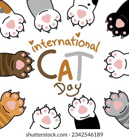 día internacional del gato, patrón de la pata del gato, fondo del gato vector, patrón felino, fondo de mascota