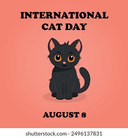 International Cat Day poster. Black cat with yellow eyes. Important day. Vector illustration