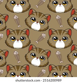 International Cat Day Seamless Pattern in cartoon vector illustration design