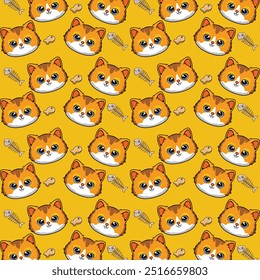 International Cat Day Seamless Pattern in cartoon vector illustration design