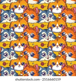 International Cat Day Seamless Pattern in cartoon vector illustration design