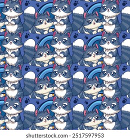 International Cat Day Seamless Pattern in cartoon vector illustration design