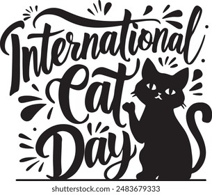 International cat day silhouette vector art illustration