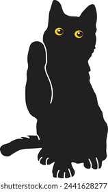 International Cat Day Silhouette. with Yellow Cat Eyes on White Background. Vector Illustration.