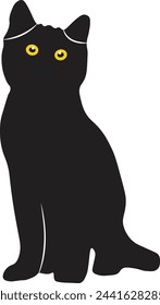 International Cat Day Silhouette. with Yellow Cat Eyes on White Background. Vector Illustration.