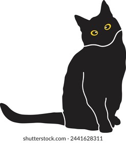 International Cat Day Silhouette. with Yellow Cat Eyes on White Background. Vector Illustration.