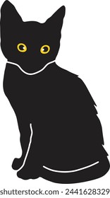 International Cat Day Silhouette. with Yellow Cat Eyes on White Background. Vector Illustration.