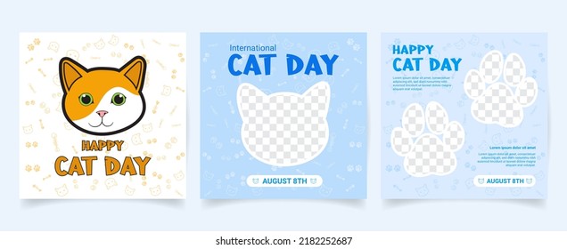 International Cat Day Social Media Post Template Flat Background Illustration