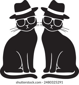 International Cat day Theme two Cat wearing Hat and Sunglass