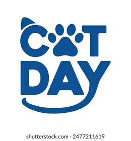 International Cat Day vector blue with white background typography illustration for poster print, postcard, banner, logo, sign, sticker, blog