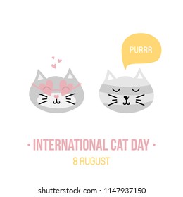 International Cat Day vector card, illustration with cute couple of lovely cartoon style cats.