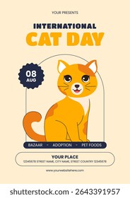 International Cat Day Vector Flyer Design with Cartoon Cats and Colorful Background
