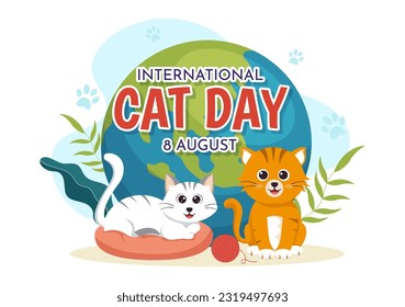 International Cat Day Vector Illustration on August 8 with Cats Animals Love Celebration in Flat Cartoon Hand Drawn Background Templates