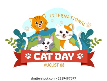 International Cat Day Vector Illustration on August 8 with Cats Animals Love Celebration in Flat Cartoon Hand Drawn Background Templates