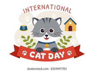 International Cat Day Vector Illustration on August 8 with Cats Animals Love Celebration in Flat Cartoon Hand Drawn Background Templates