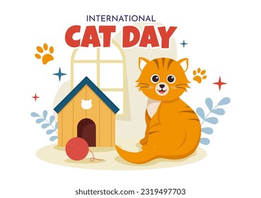 International Cat Day Vector Illustration on August 8 with Cats Animals Love Celebration in Flat Cartoon Hand Drawn Background Templates