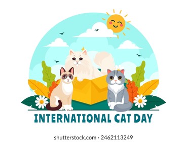 International Cat Day Vector Illustration on August 8 with Cats Animals Love Celebration in Flat Cartoon Background Design