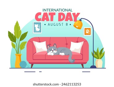 International Cat Day Vector Illustration on August 8 with Cats Animals Love Celebration in Flat Cartoon Background Design