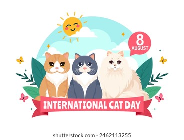 International Cat Day Vector Illustration on August 8 with Cats Animals Love Celebration in Flat Cartoon Background Design