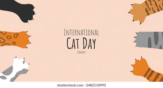 International Cat Day vector illustration. Cute cat paws. Scratches. Suitable for posters, banners, campaigns and greeting cards.