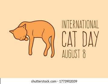 International Cat Day vector. Sleeping brown domestic cat icon vector. Cute kitten lying down vector. Cat Day Poster, August 8. Important day