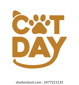 International Cat Day vector strong orange with white background typography illustration for poster print, postcard, banner, logo, sign, sticker, blog