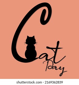 International cat day vector for your design. Black cat on cat day text