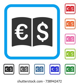 International Catalog icon. Flat gray pictogram symbol inside a light blue rounded square. Black, gray, green, blue, red, orange color versions of International Catalog vector.