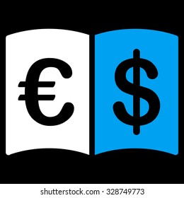International Catalog vector icon. Style is bicolor flat symbol, blue and white colors, rounded angles, black background.