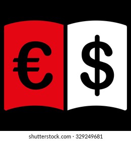 International Catalog vector icon. Style is bicolor flat symbol, red and white colors, rounded angles, black background.