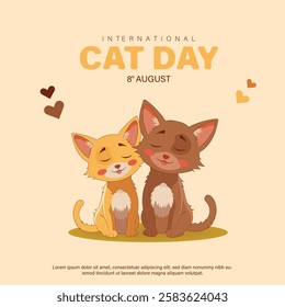 International cats day Vetor template design, two cats sitting together with cute smiley faces. vector illustration.