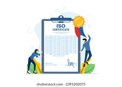 international certification concept. entrepreneurs who follow quality control standards. Quality control standards, ISO standards, ISO certificate awards, flat vector illustration on background.