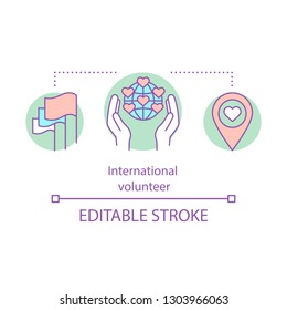 International charity concept icon. Global fundraising. Philanthropy idea thin line illustration. Volunteering program abroad. Humanitarian help. Vector isolated outline drawing