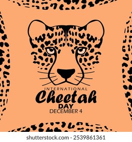 International Cheetah Day to celebrate on December 4th. Illustration of the face of a cheetah on a light orange background. Animal event banner.