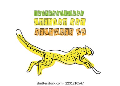 International cheetah day observed in December. Save Wild life. Spread awareness and protect natural ecosystem. Animal line art. Furious running tiger. Cheetah hunting. Preserve wild life