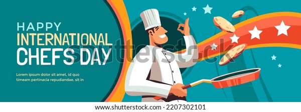 international chef day horizontal banner vector\
flat design
