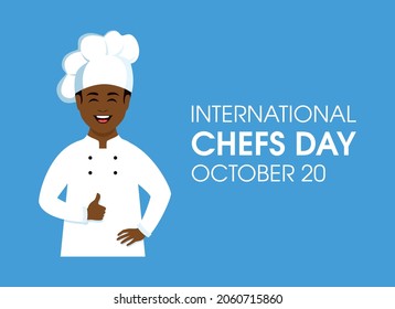 International Chef Day Vector. Cheerful African American Male Chef Icon Vector. Happy Cook Black Man Avatar Vector. Chefs Day Poster, October 20. Important Day