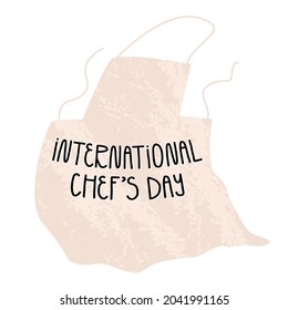 International Chef's Day greeting card design. Cute hand-drawn cook's apron and hand lettering. Vector cartoon illustration.