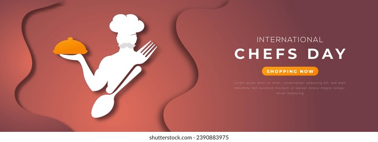 Estilo de corte de papel del Día Internacional del Chef Diseño vectorial Ilustración para fondo, afiche, cartel, publicidad, tarjeta de saludo