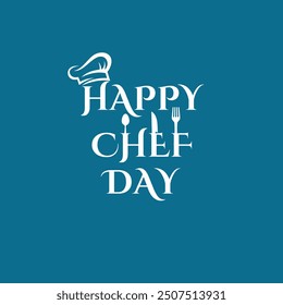 International chefs day poster vector illustration with chefs hat fork and knife on blue background vector illustration