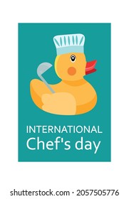 International chef's day, rubber duck wearing a chef's hat and a congratulatory inscription