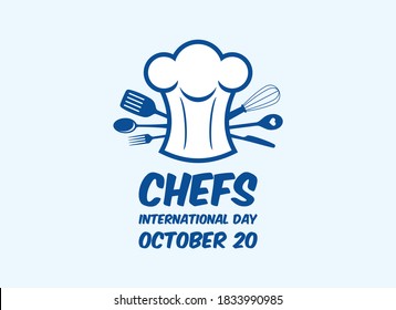 International Chefs Day Vector. Chef's Hat With Kitchen Utensils Icon Vector. Kitchen Tools And Equipment Vector. Chef Hat Icon Vector. Chefs Day Poster, October 20. Important Day